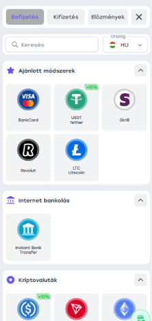 Bejelentkezés és kifizetési